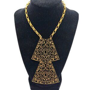 Vintage Miriam Haskell Filigree Bib Necklace Gold Tone Art Deco Revival Signed
